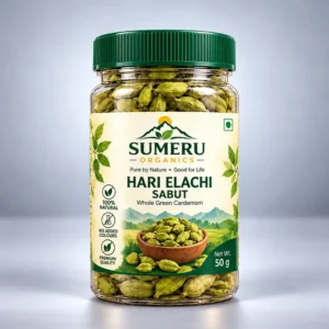 SUMERU ORGANICS Hari Elaichi Sabut – Whole Green Cardamom, 50 g