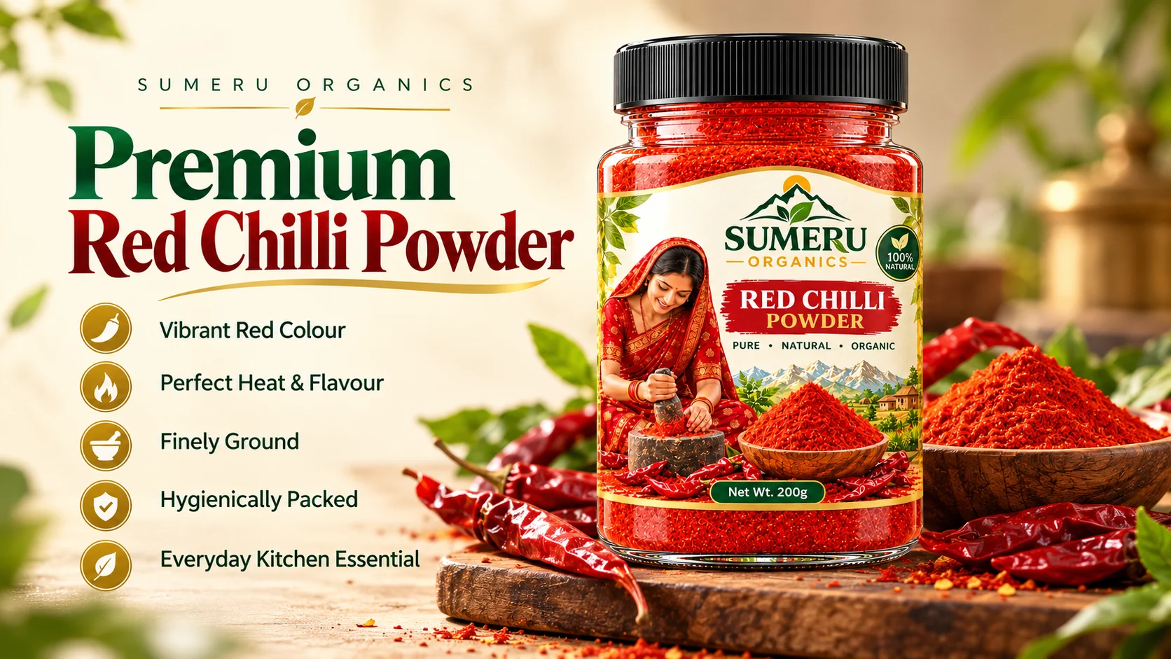 SUMERU ORGANICS Premium Red Chilli Powder