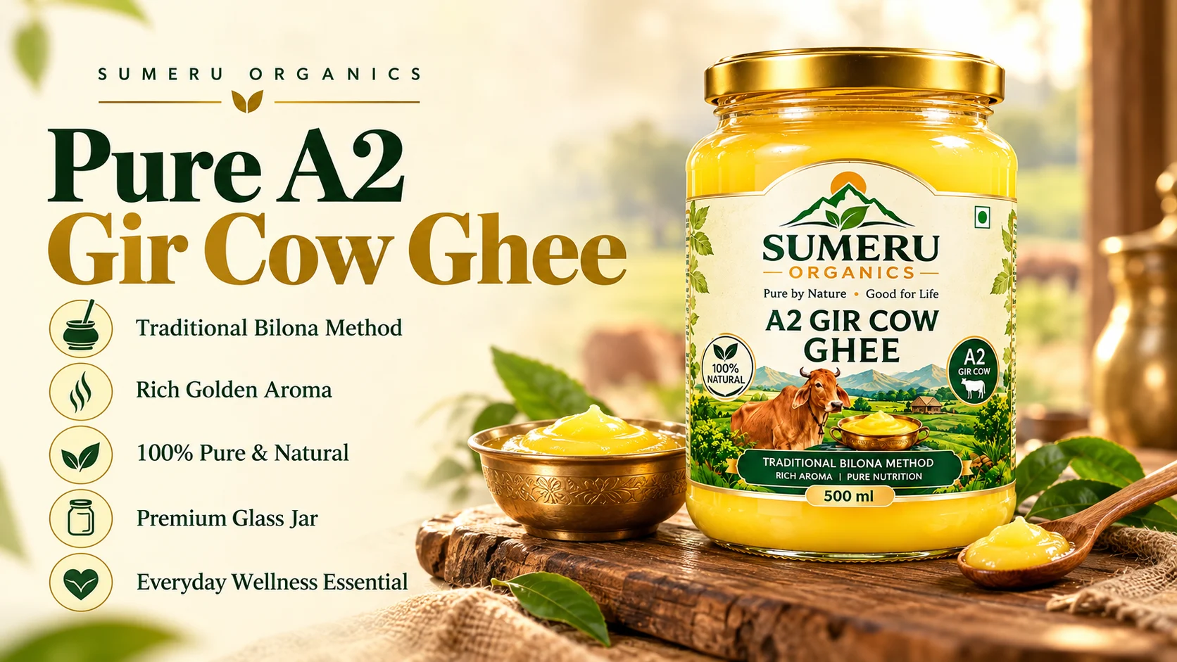 SUMERU ORGANICS Pure A2 Gir Cow Ghee